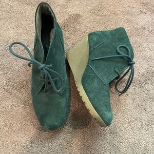 White Mountain Green Suede Wedge Bootie